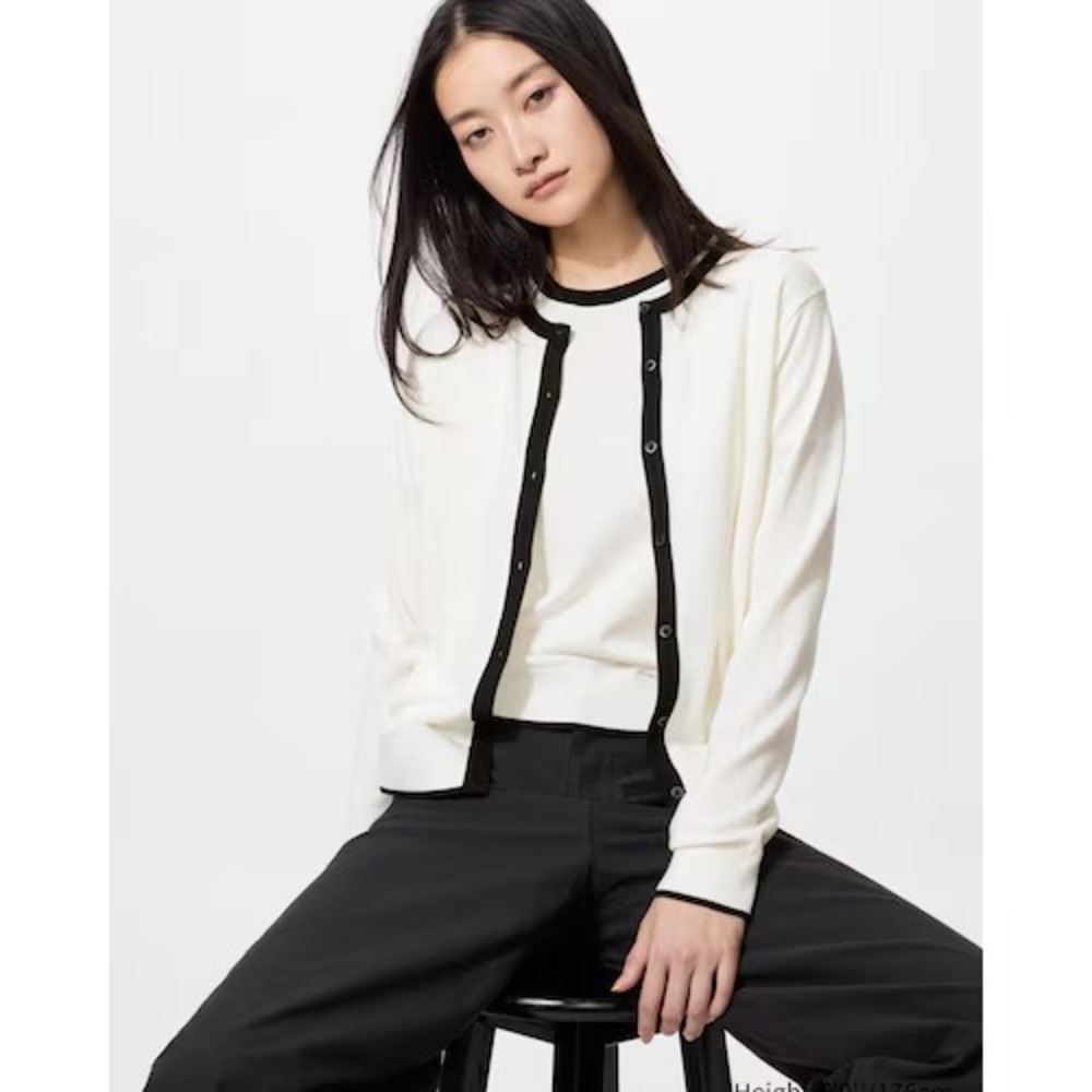 Uniqlo Womens UV Protection Cardigan Off White Sz M Classic Preppy Cotton Blend